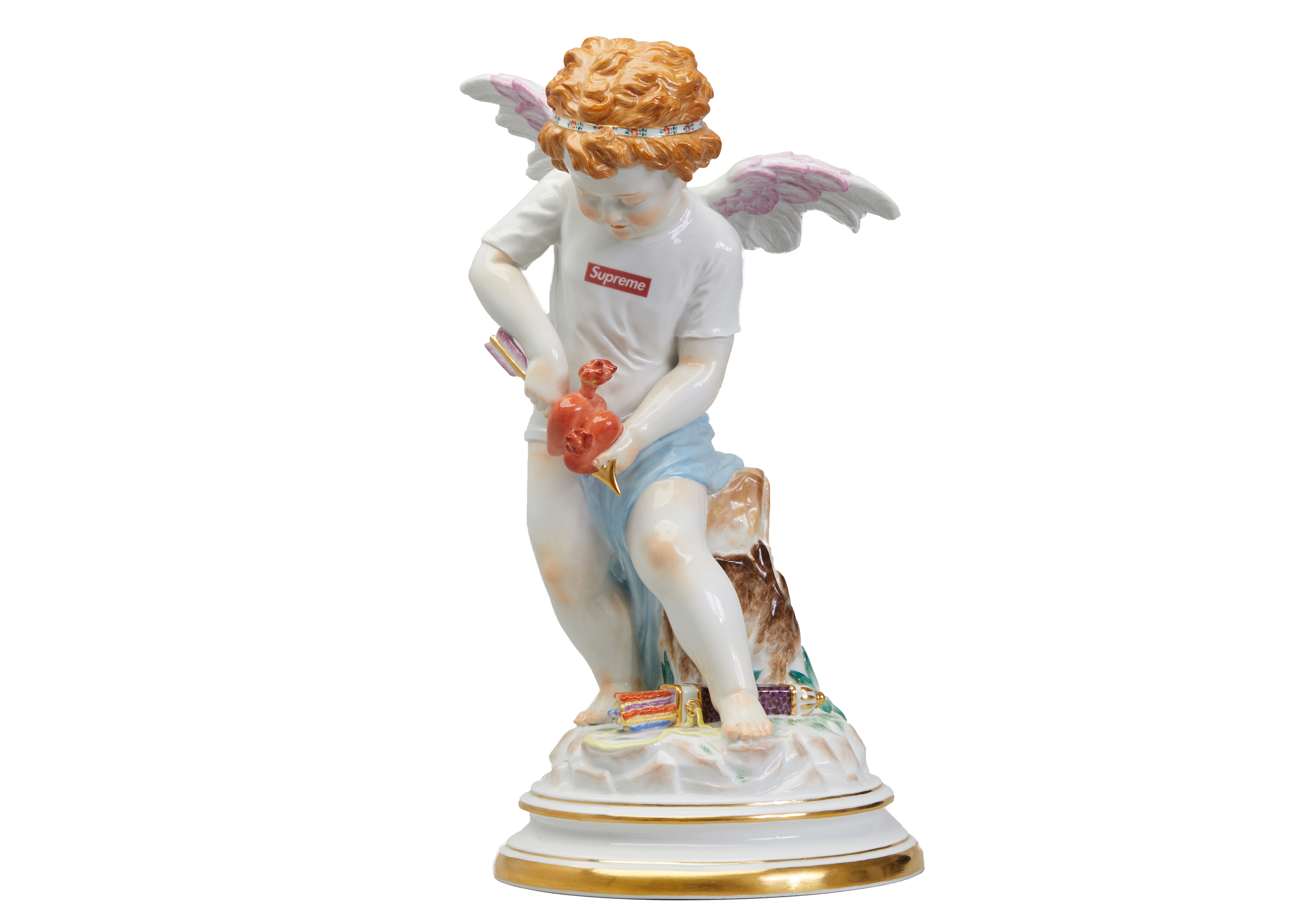 streetwear Supreme Meissen Hand-Painted Porcelain Cupid Figurine Multicolor