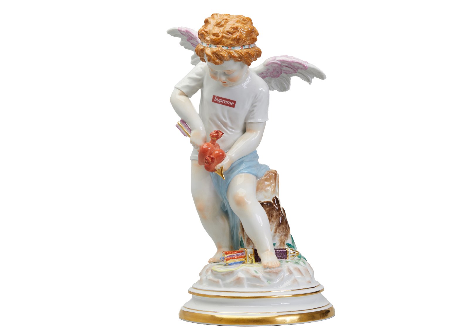 Supreme Meissen Hand-Painted Porcelain Cupid Figurine Multicolor streetwear