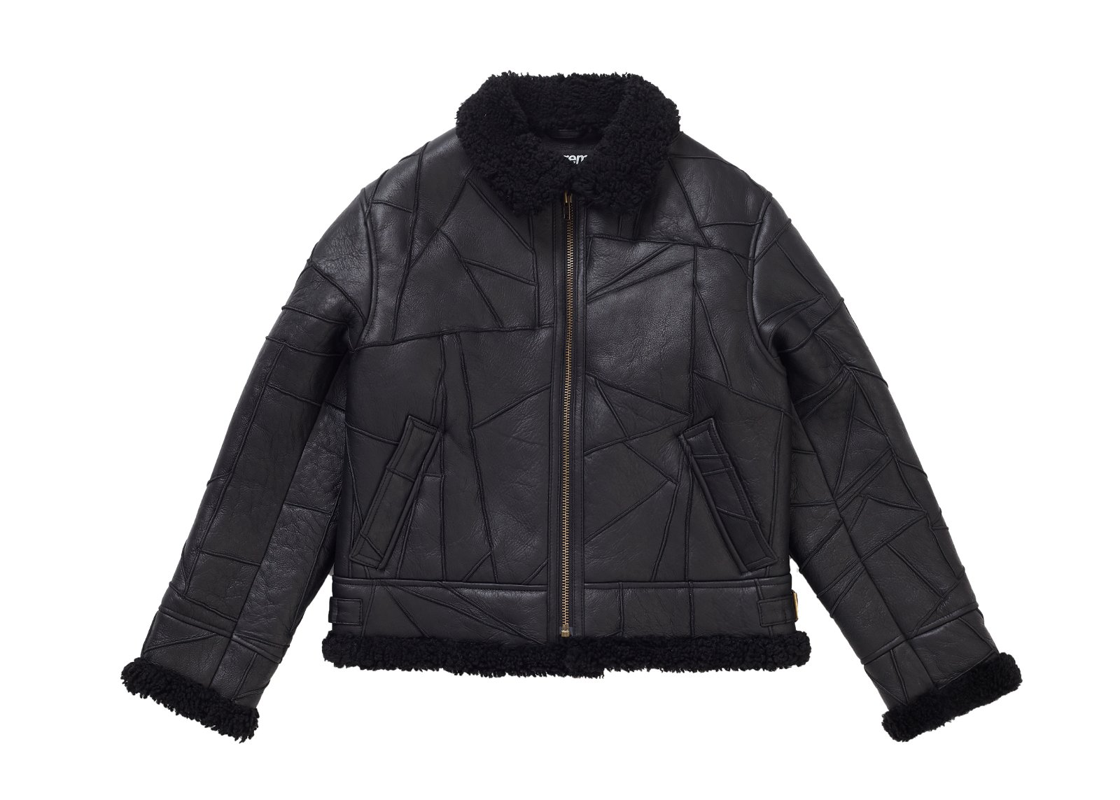 streetwear Supreme Patchwork Shearling B-3 Jacket Black