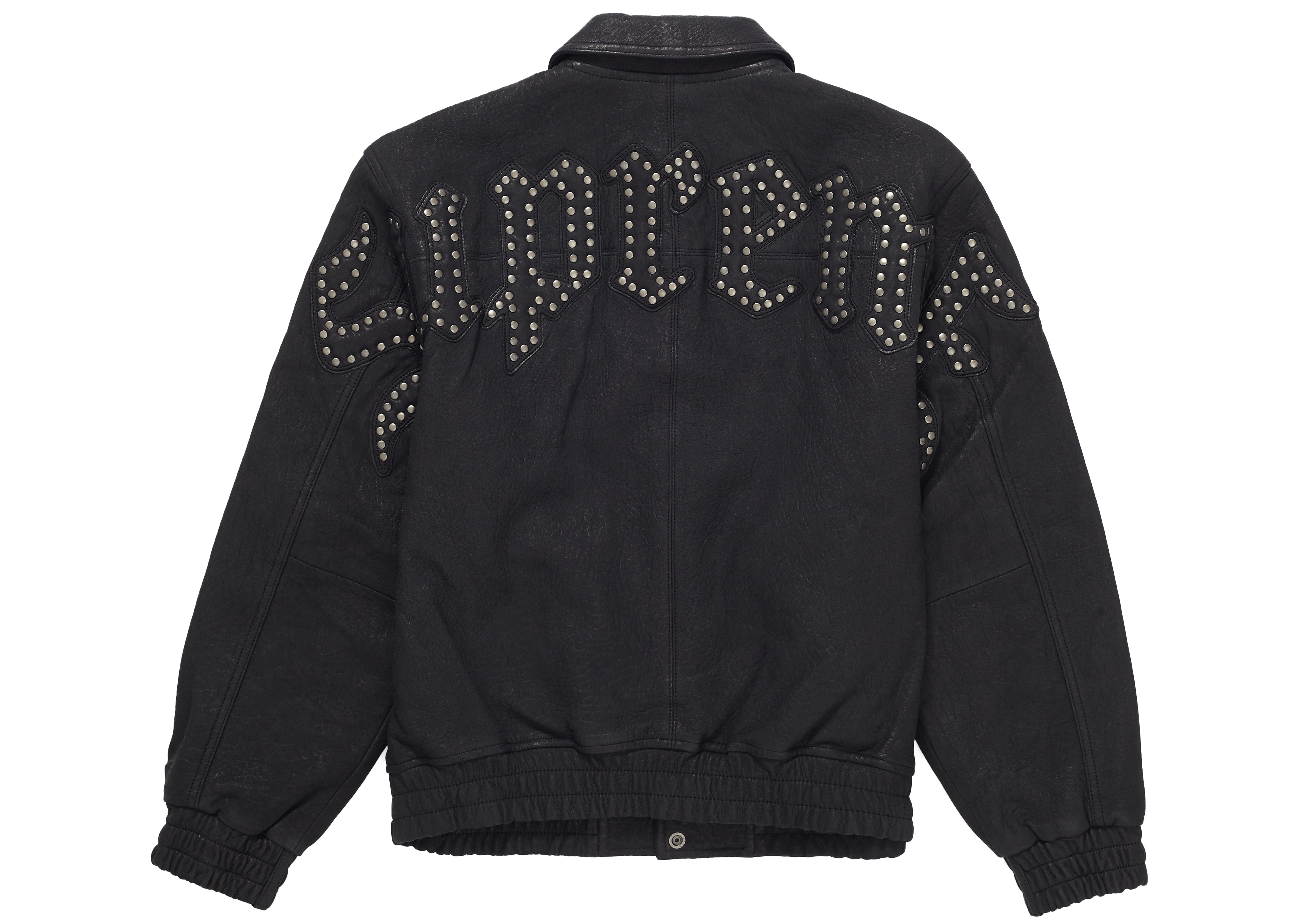streetwear Supreme Pebbled Leather Varsity Jacket Black