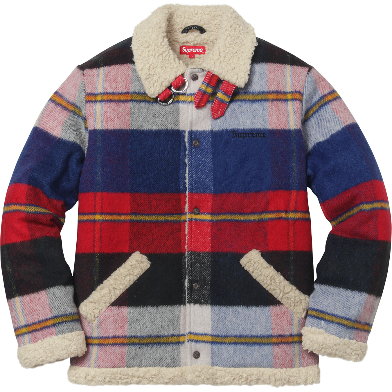 streetwear Supreme Plaid Shearling Bomber Red Plaid