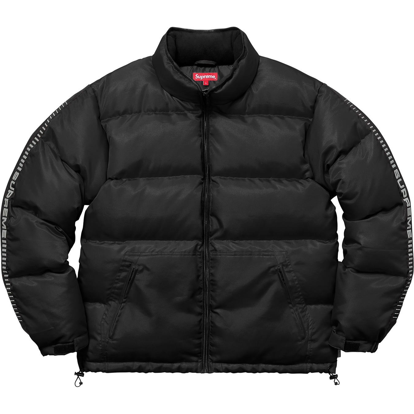 streetwear Supreme Reflective Sleeve Logo Puffy Jacket Black