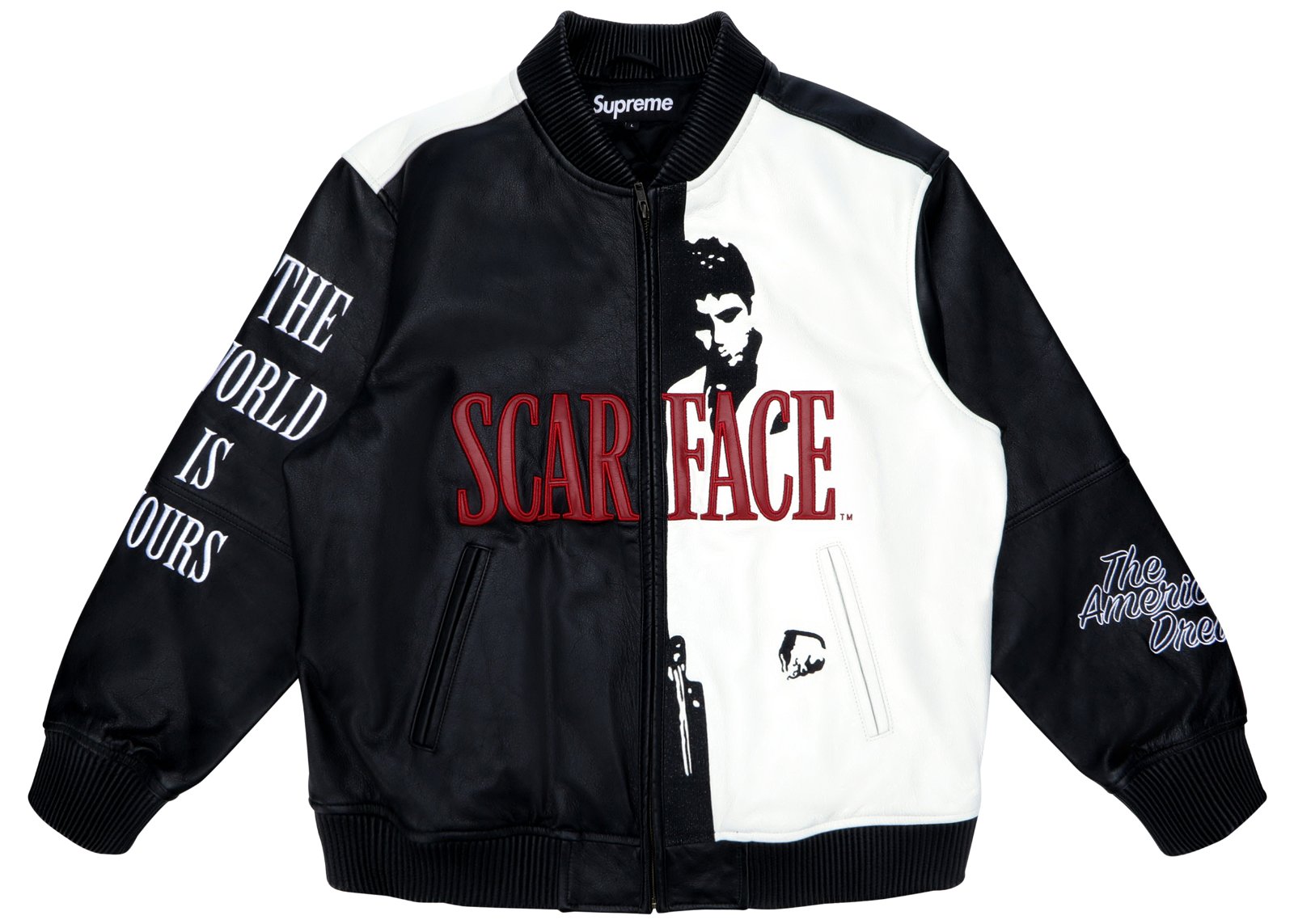 streetwear Supreme Scarface Embroidered Leather Jacket Black