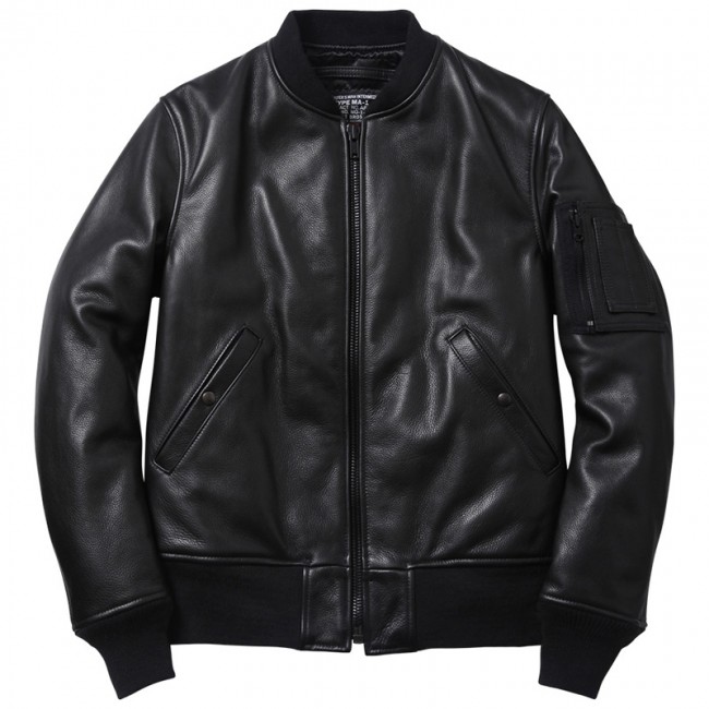 streetwear Supreme Schott NYC Leather MA 1 Jacket Black