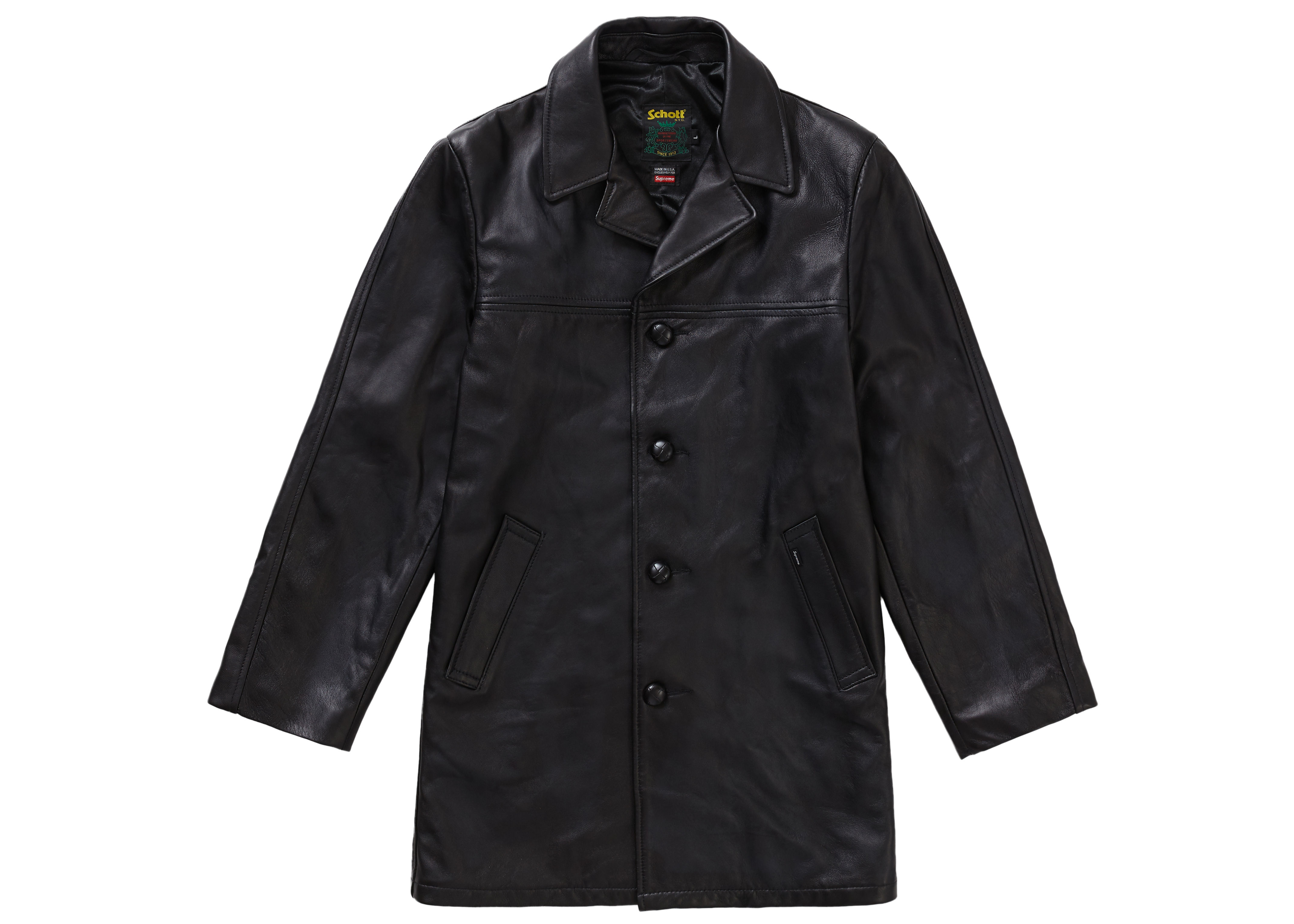 streetwear Supreme Schott Leather Overcoat Black