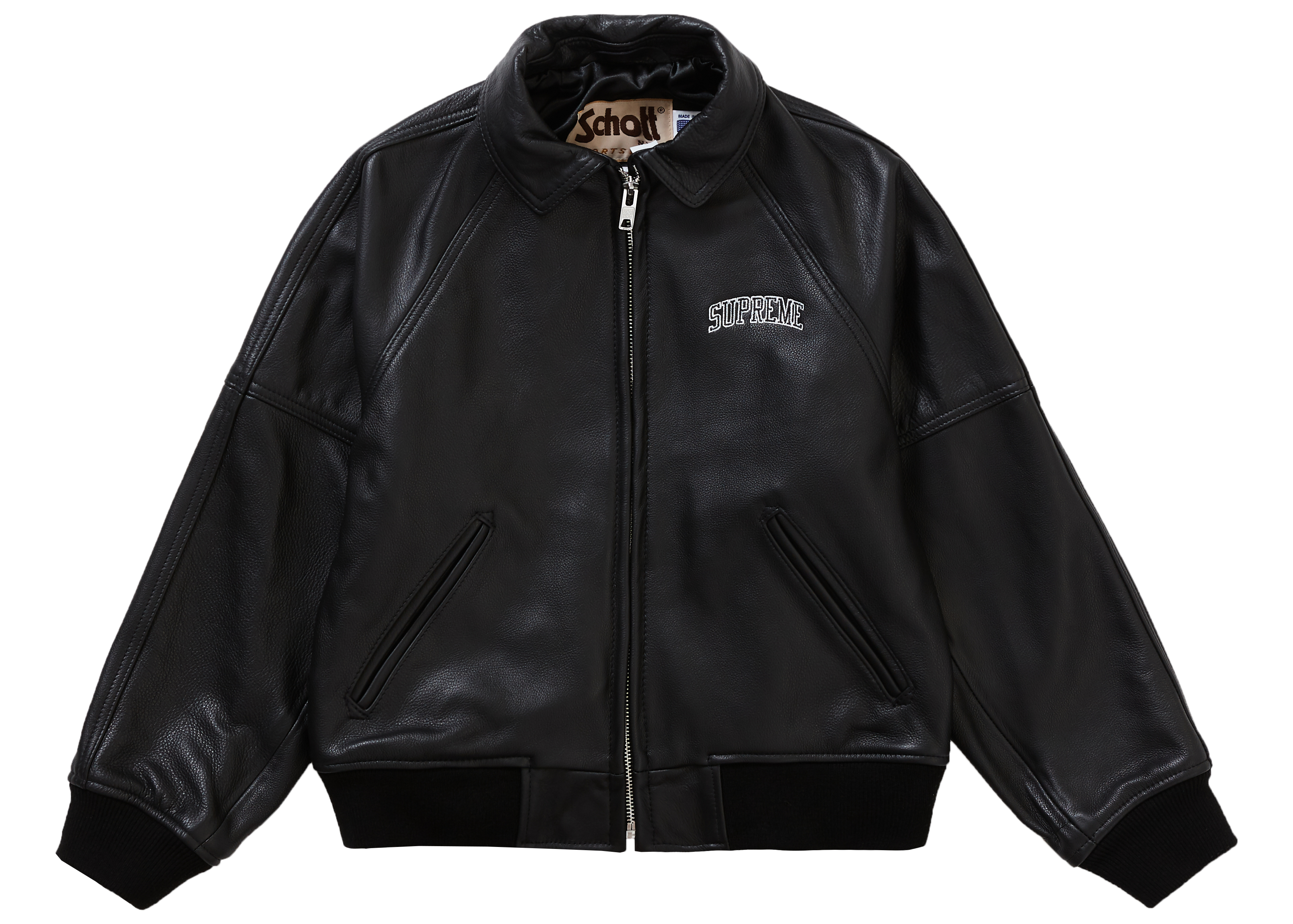 streetwear Supreme Schott Martin Wong 8 Ball Leather Varsity Jacket Black