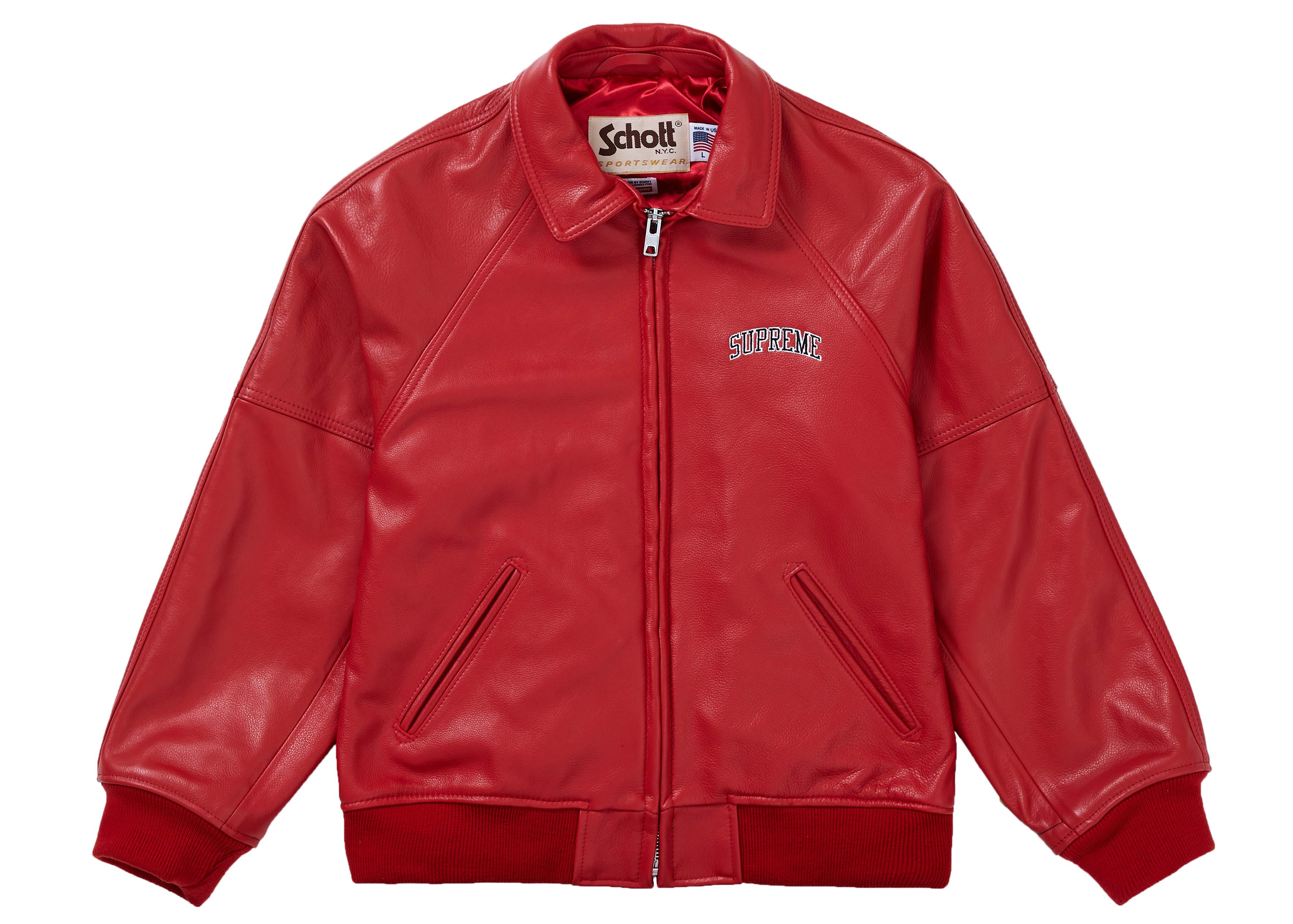 streetwear Supreme Schott Martin Wong 8 Ball Leather Varsity Jacket Red