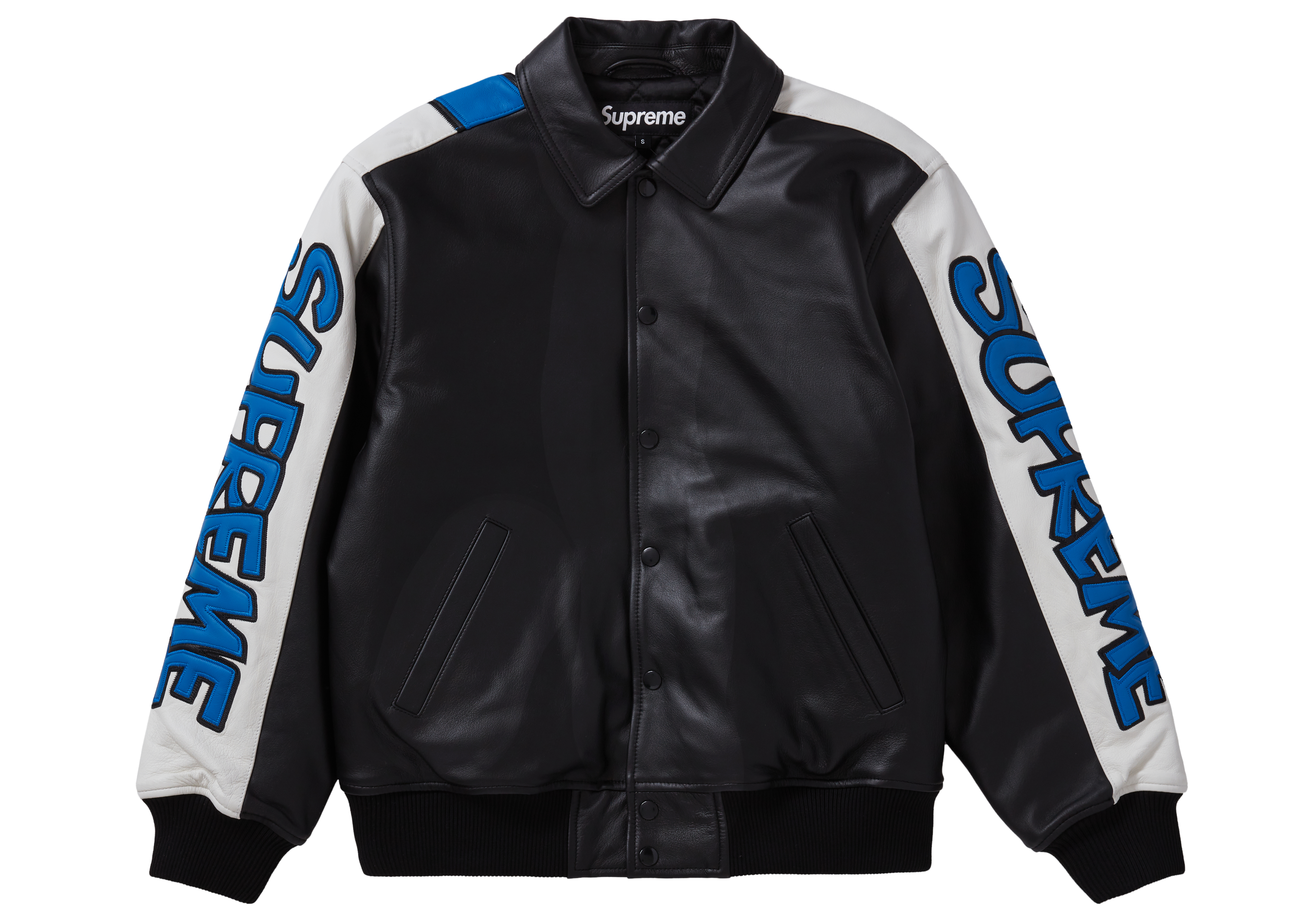 streetwear Supreme Smurfs Leather Varsity Jacket Black