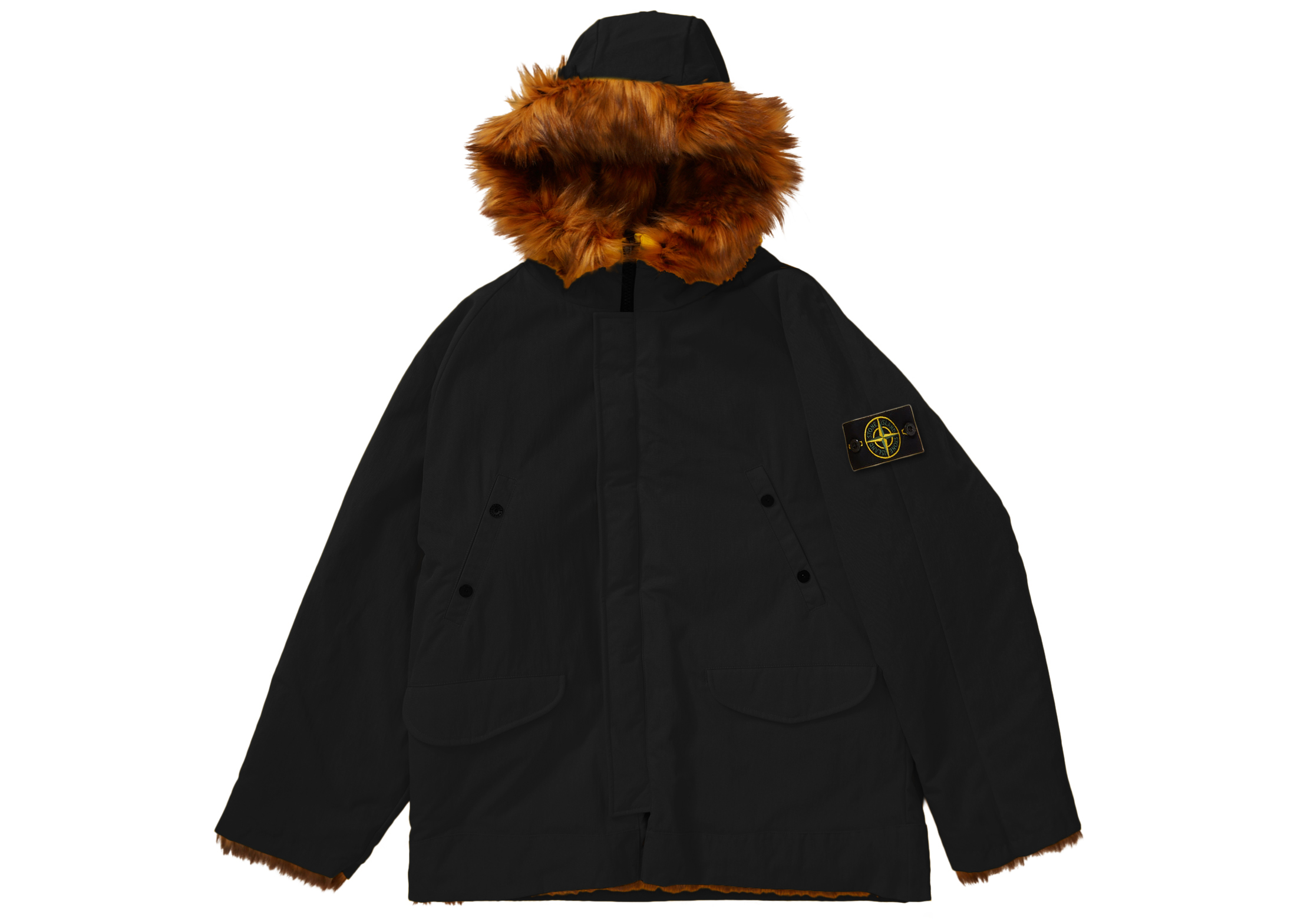 streetwear Supreme Stone Island Formula Steel Reversible Faux Fur Parka Black