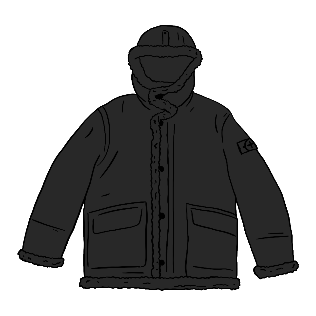 streetwear Supreme Stone Island Hand Painted Hooded Shearling Jacket Black