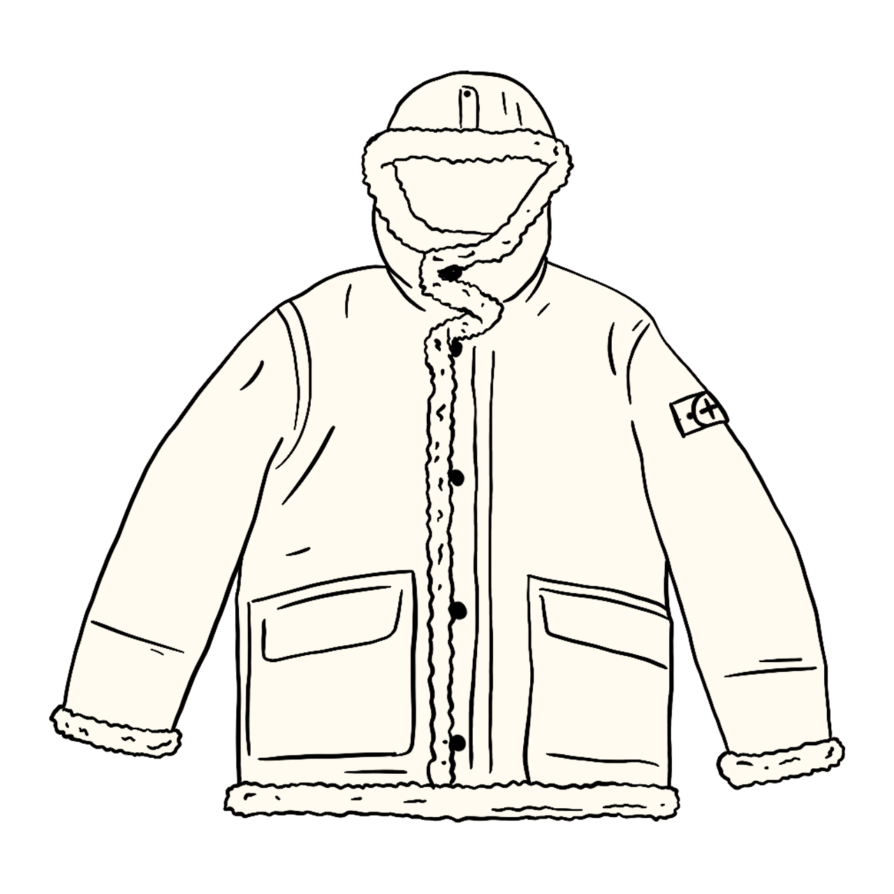 streetwear Supreme Stone Island Hand Painted Hooded Shearling Jacket White