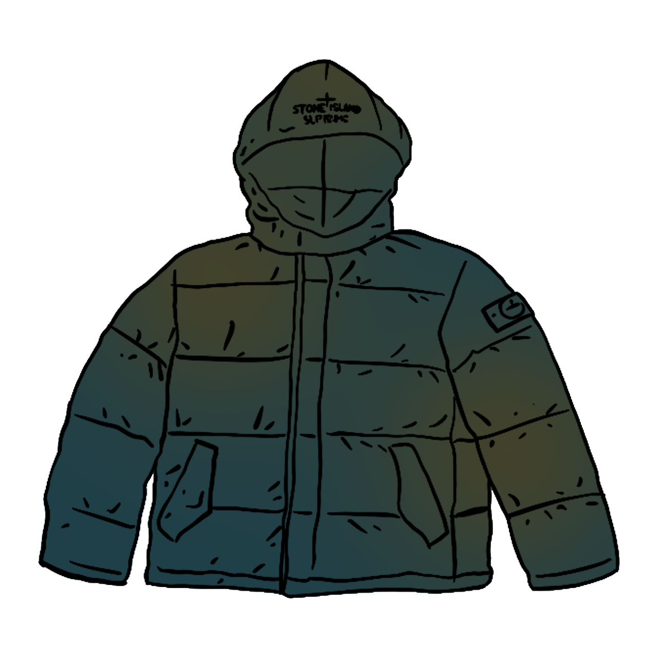 streetwear Supreme Stone Island Painted Camo Crinkle Down Jacket Dark Teal