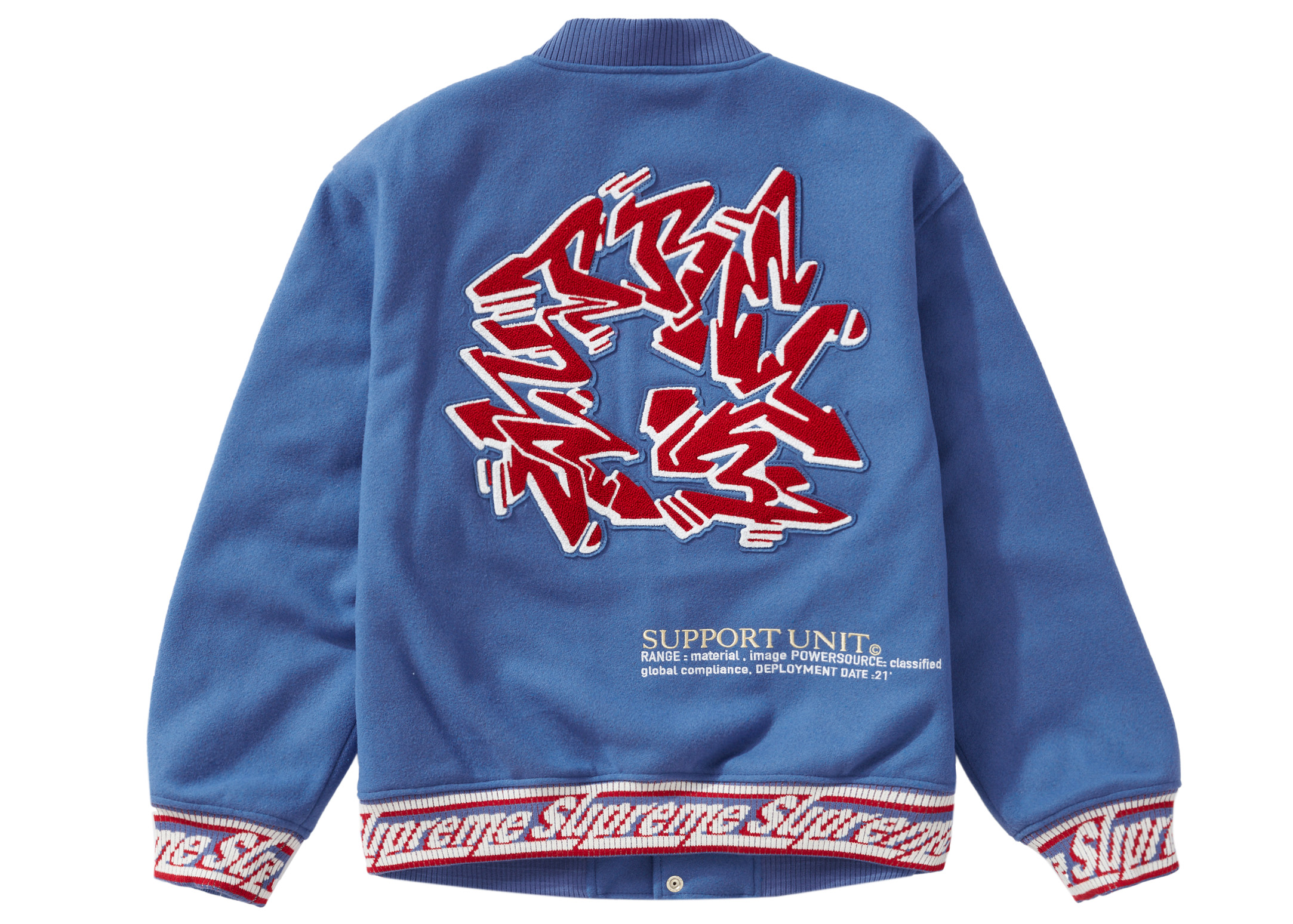 streetwear Supreme Support Unit Varsity Jacket Light Blue