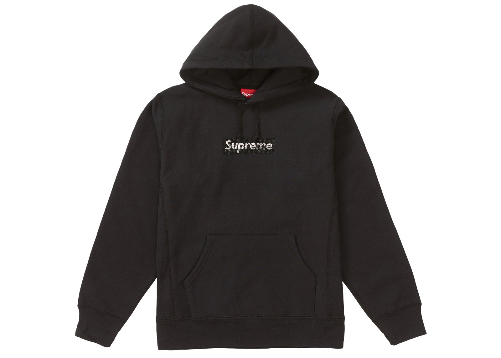 streetwear Supreme Swarovski Box Logo Hooded Sweatshirt Black