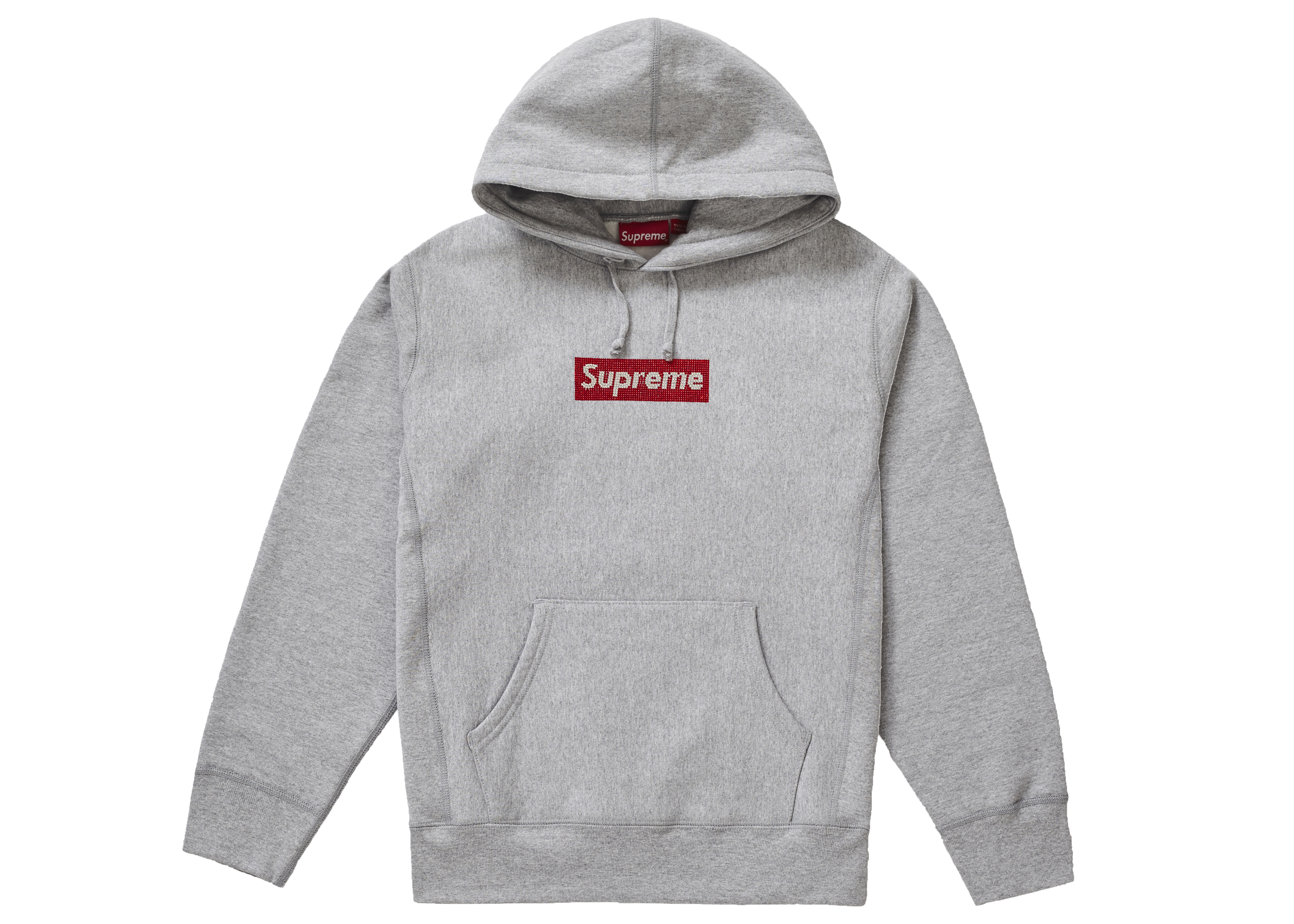 streetwear Supreme Swarovski Box Logo Hooded Sweatshirt Heather Grey