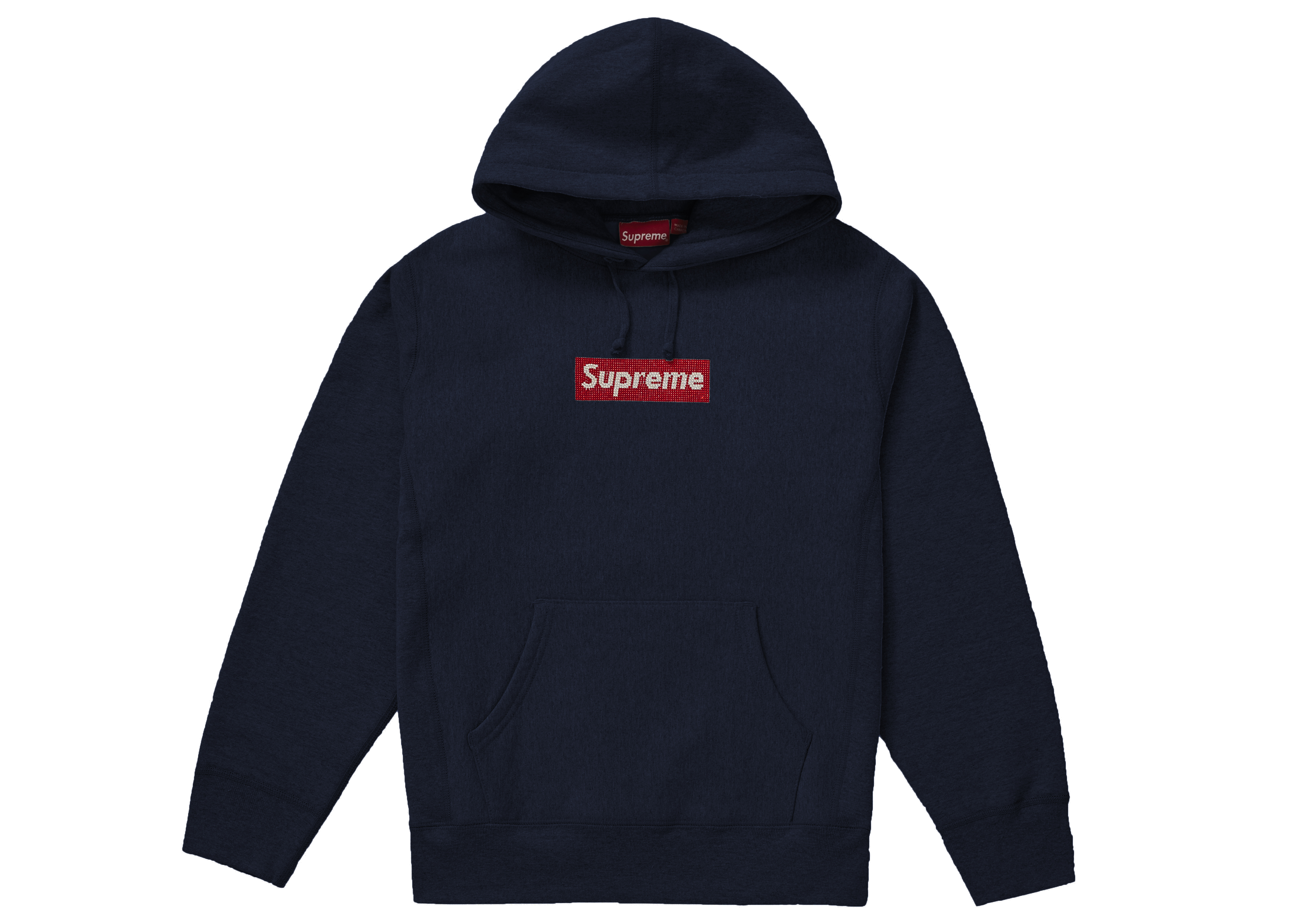 streetwear Supreme Swarovski Box Logo Hooded Sweatshirt Navy