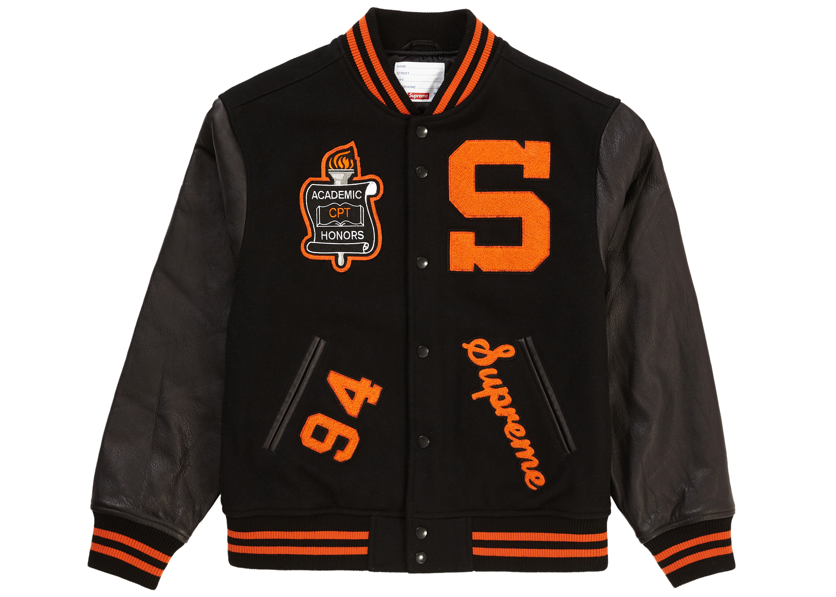 streetwear Supreme Team Varsity Jacket Black