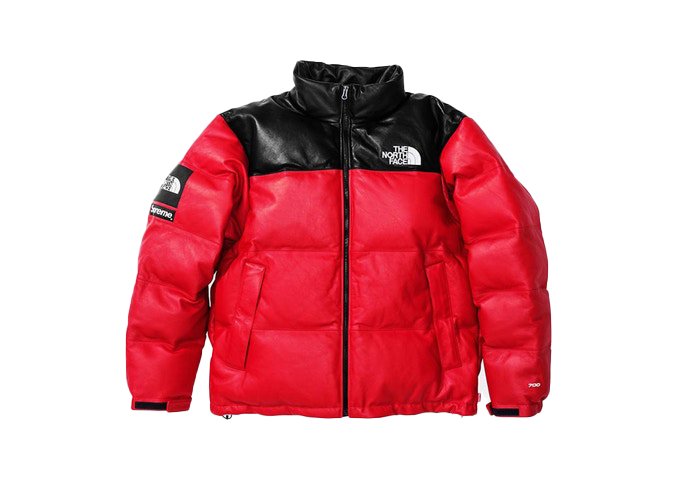 streetwear Supreme The North Face Leather Nuptse Jacket Red