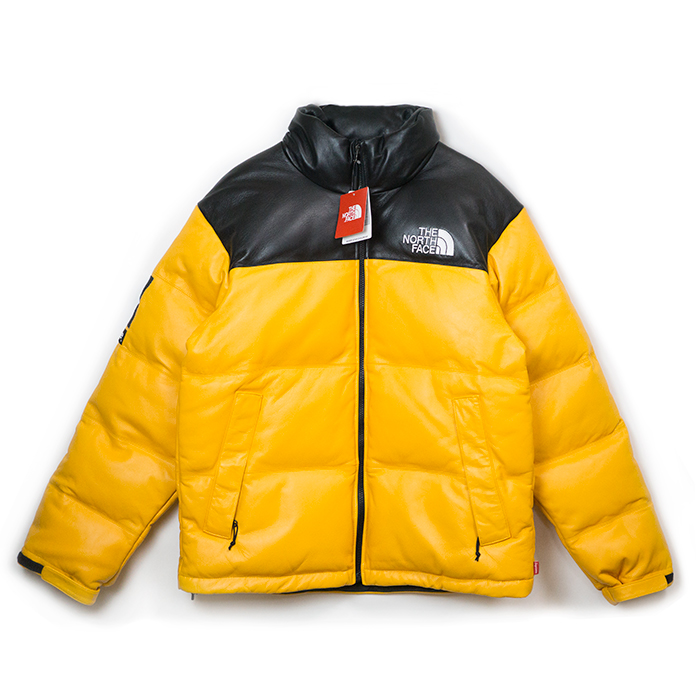 streetwear Supreme The North Face Leather Nuptse Jacket Yellow