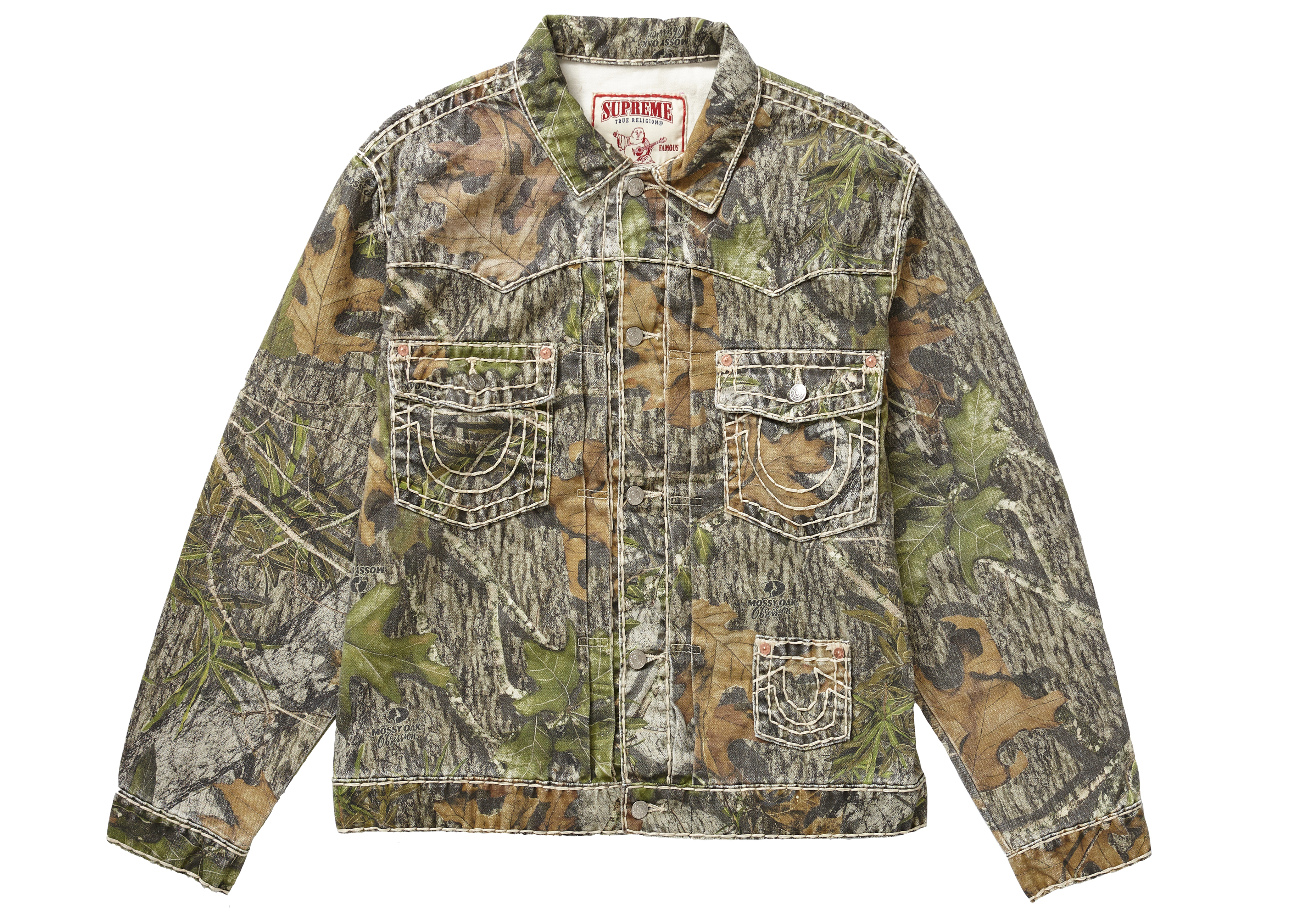 streetwear Supreme True Religion Denim Trucker Jacket Mossy Oak Camo