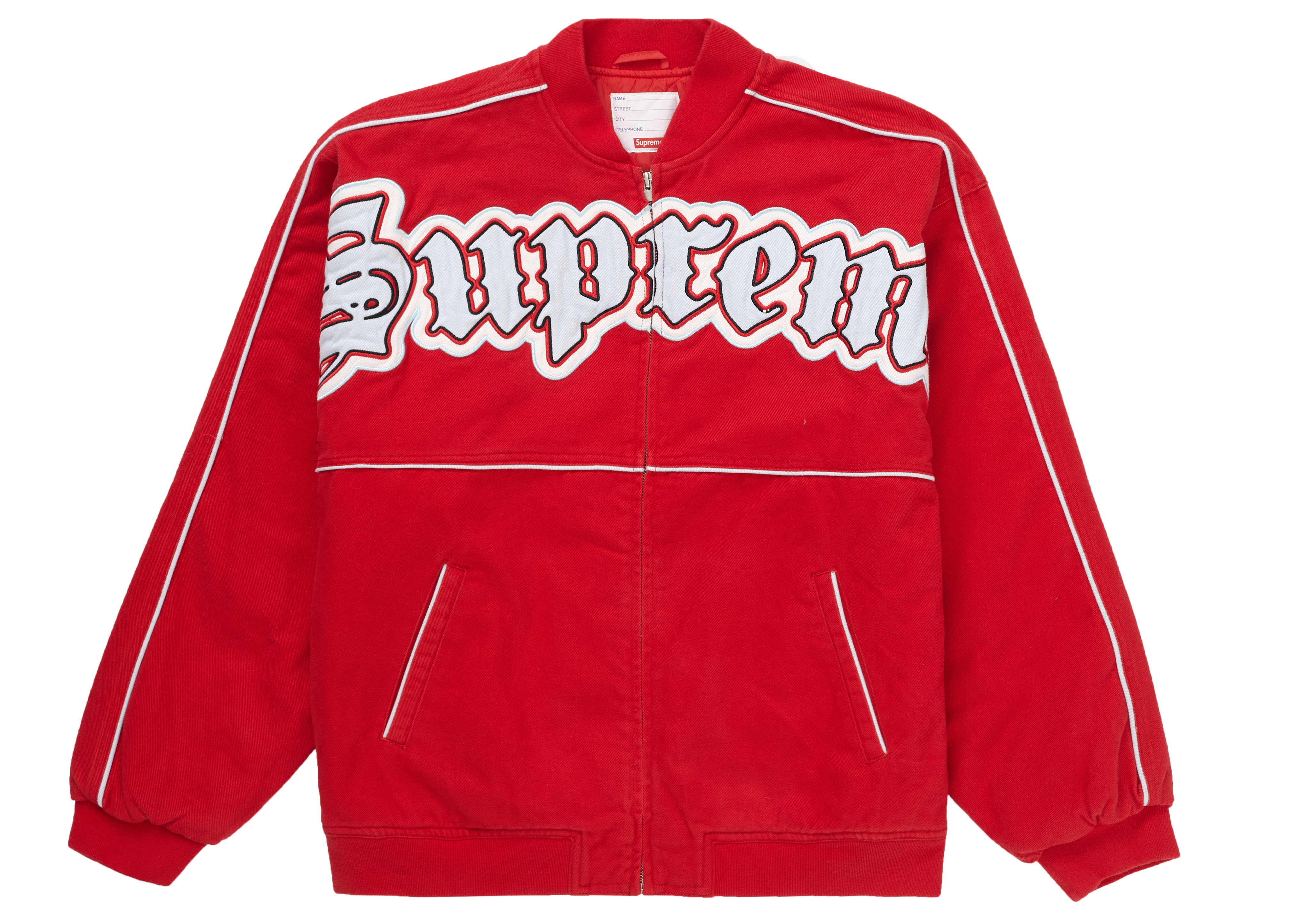 streetwear Supreme Twill Old English Varsity Jacket Red