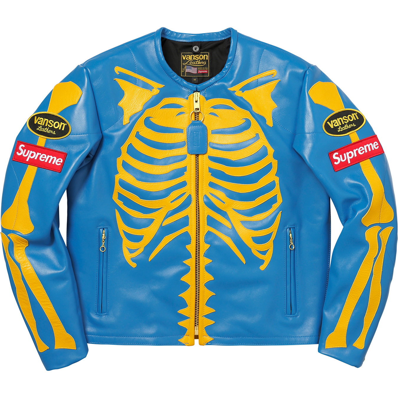 streetwear Supreme Vanson Leather Bones Jacket Blue