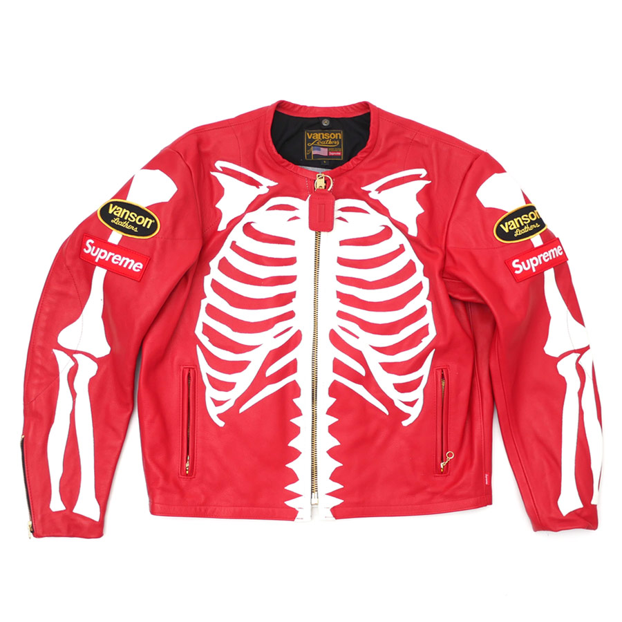streetwear Supreme Vanson Leather Bones Jacket Red