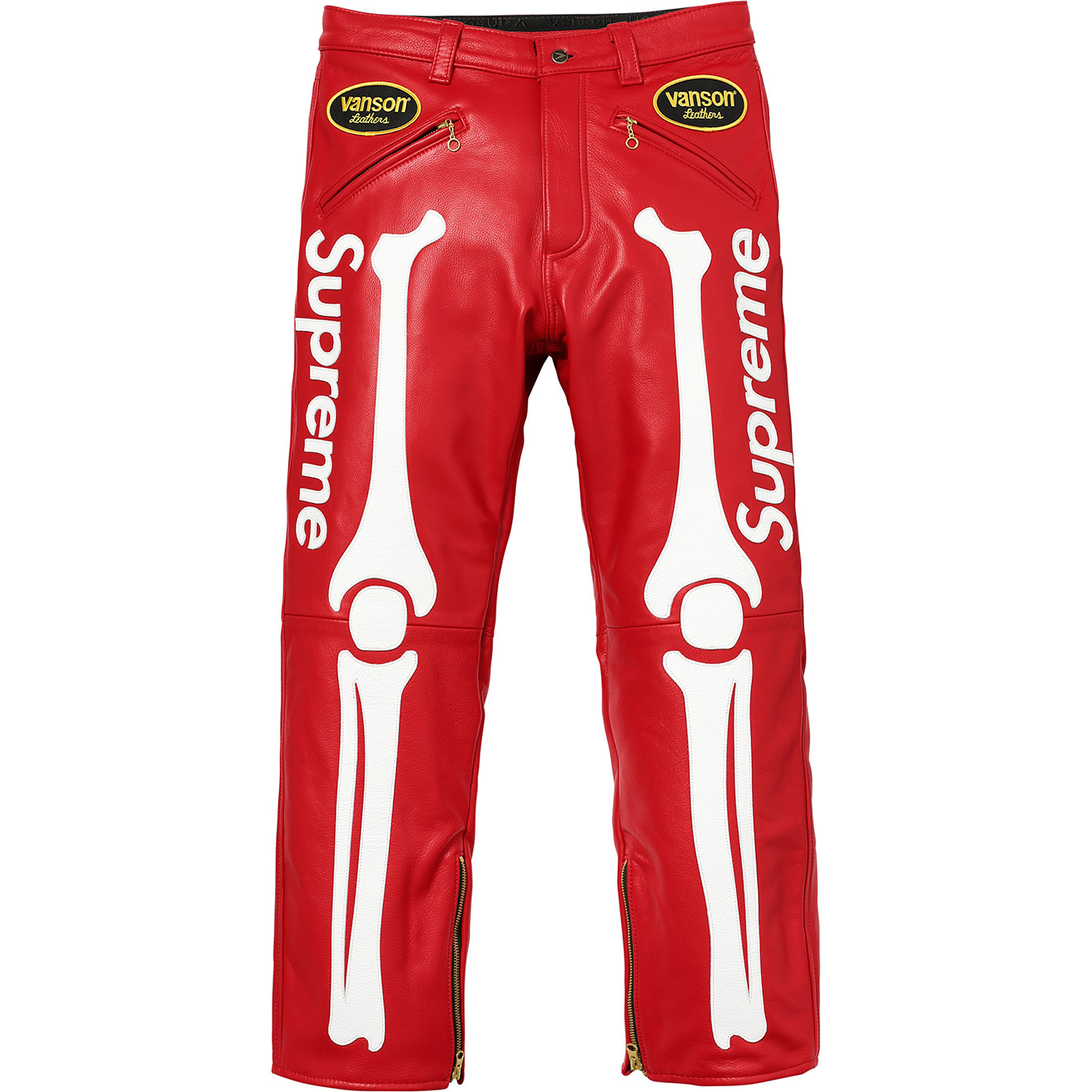 streetwear Supreme Vanson Leather Bones Pant Red