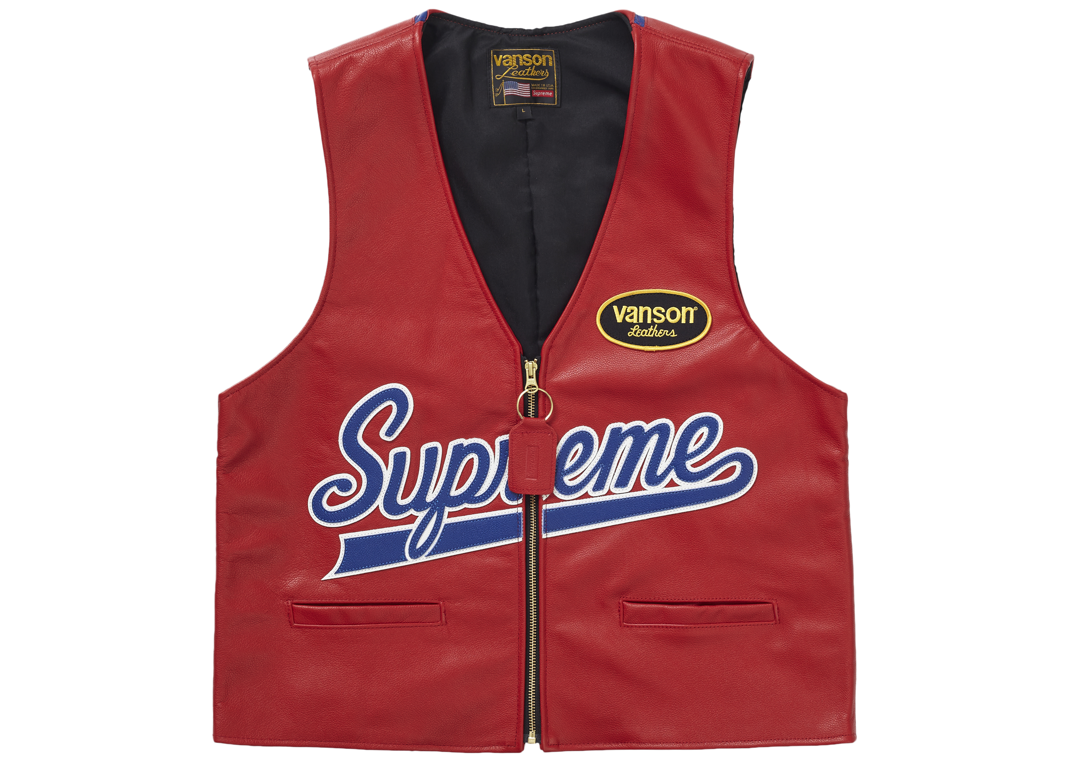 streetwear Supreme Vanson Leathers Spider Web Vest Red