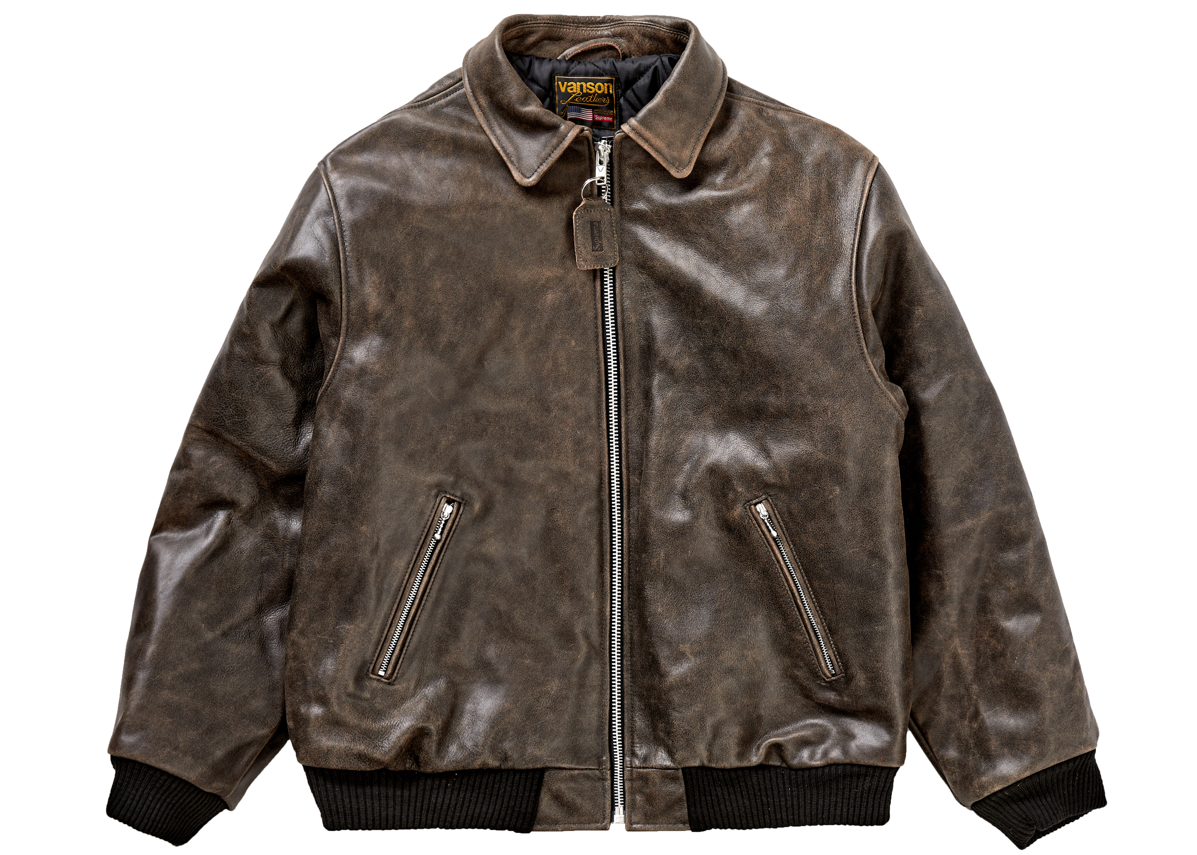 streetwear Supreme Vanson Leathers Worn Leather Jacket Brown