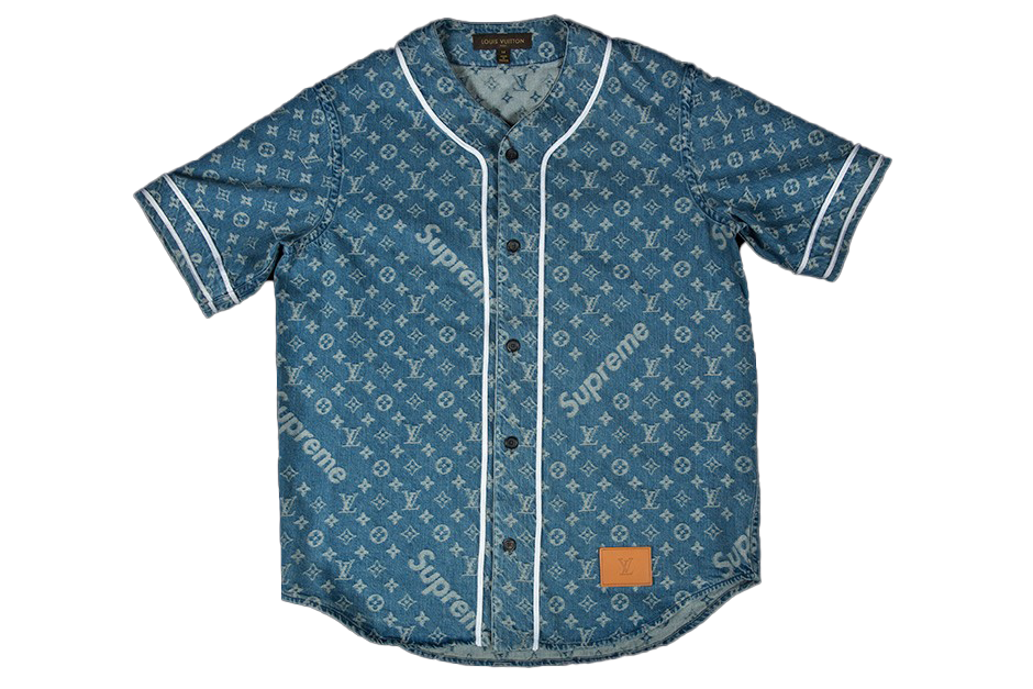 streetwear Supreme x Louis Vuitton Jacquard Denim Baseball Jersey Blue