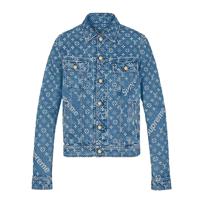 streetwear Supreme x Louis Vuitton Jacquard Denim Trucker Jacket Blue