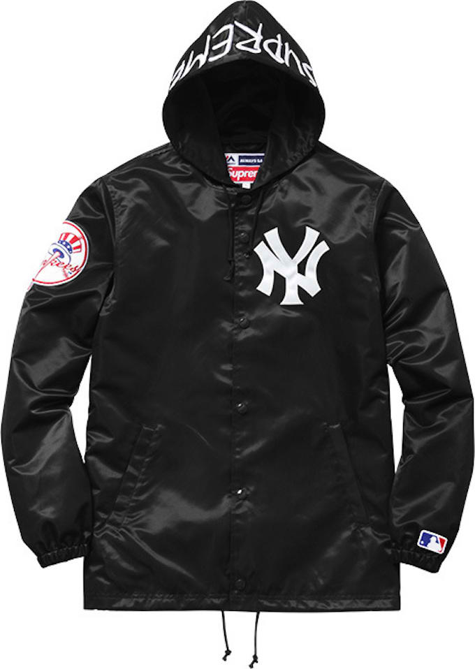 streetwear Supreme Yankees Satin Hooded Jacket Black