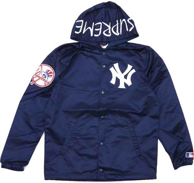 streetwear Supreme Yankees Satin Hooded Jacket Navy