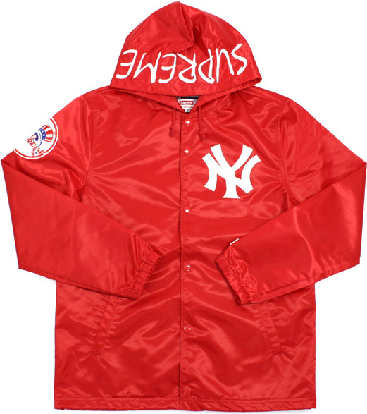 streetwear Supreme Yankees Satin Hooded Jacket Red