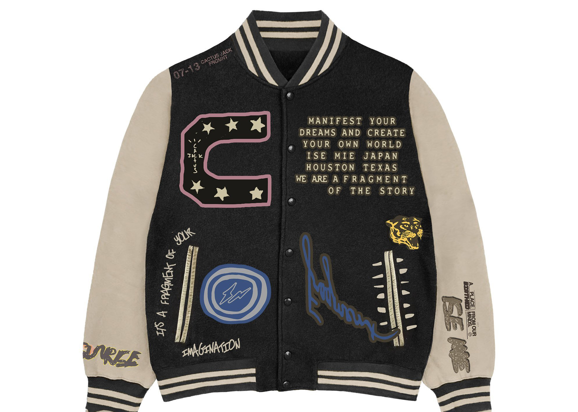 streetwear Travis Scott Cactus Jack For Fragment Manifest Letterman Jacket Brown/Cream